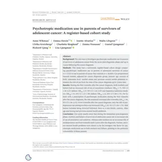 Adolescent cancer and psychotropic medication