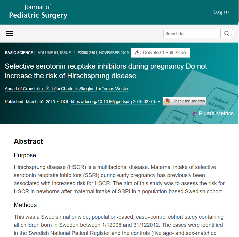 SSRI, graviditet och Hirschsprungs sjukdom