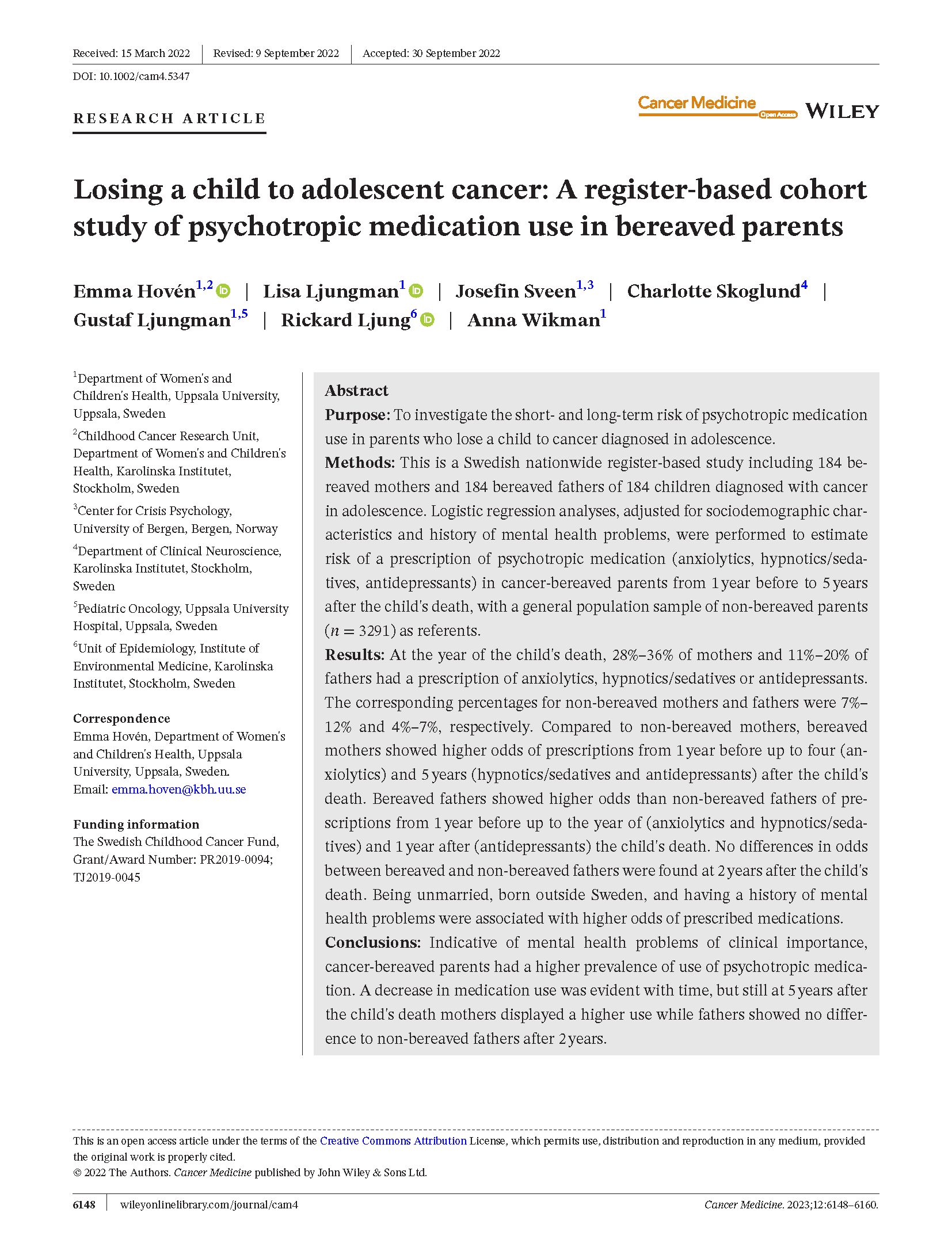 Adolescent cancer and parental medication